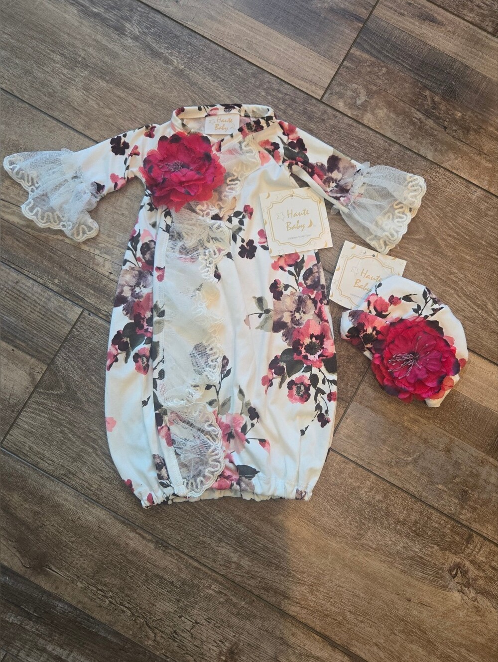 Floral White and Pink Baby Bottoms Set with Headband
